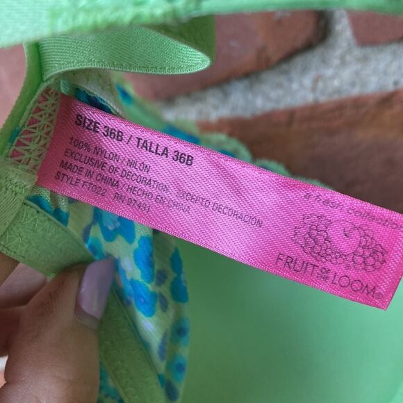 Floral Lace Trim Push-up Bra - Green and Blue - Picture 3 of 4